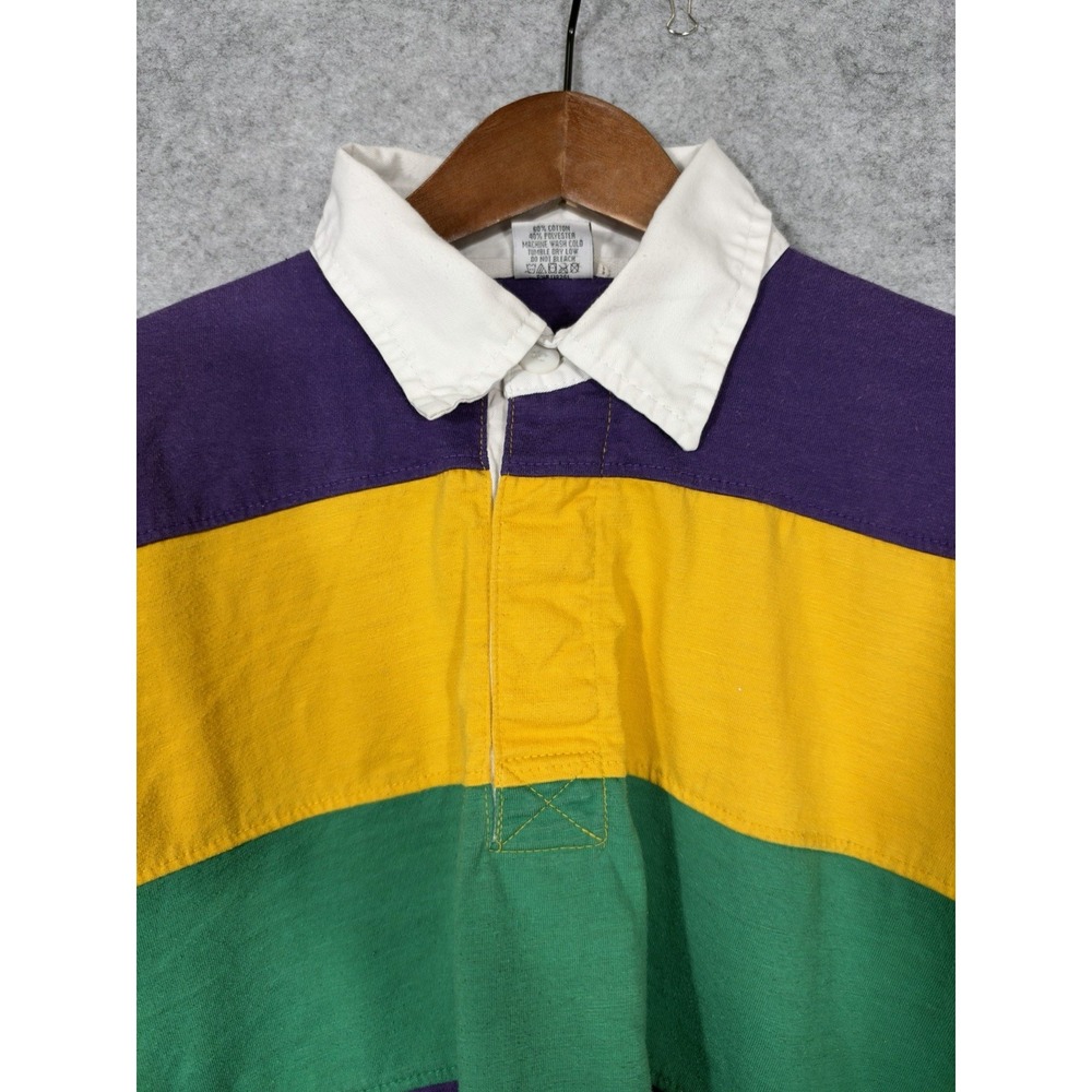 Classic Graphics Rugby Shirt Mens XL Mardi Gras Purple Green Gold Striped Polo